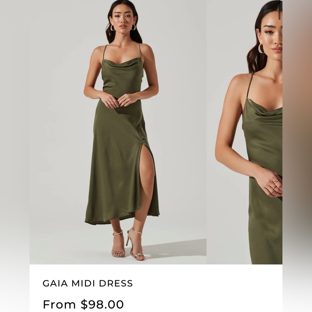 Astr Gaia Olive Green Midi Dress